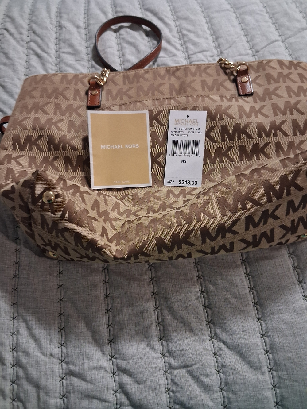 Michael Kors Tan and Dark Brown MK Logo Tote